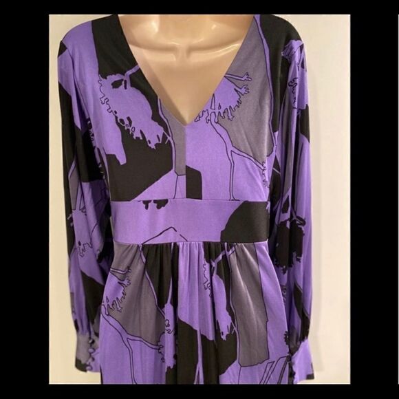 TIBI SILK V-NECK BOLD PRINT PURPLE BLACK DRESS M - Picture 10 of 14